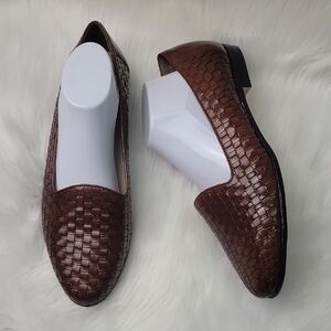 TROTTERS Liz Brown Woven Basket Weave Leather Comfort Cushioned Loafer Flats 12W